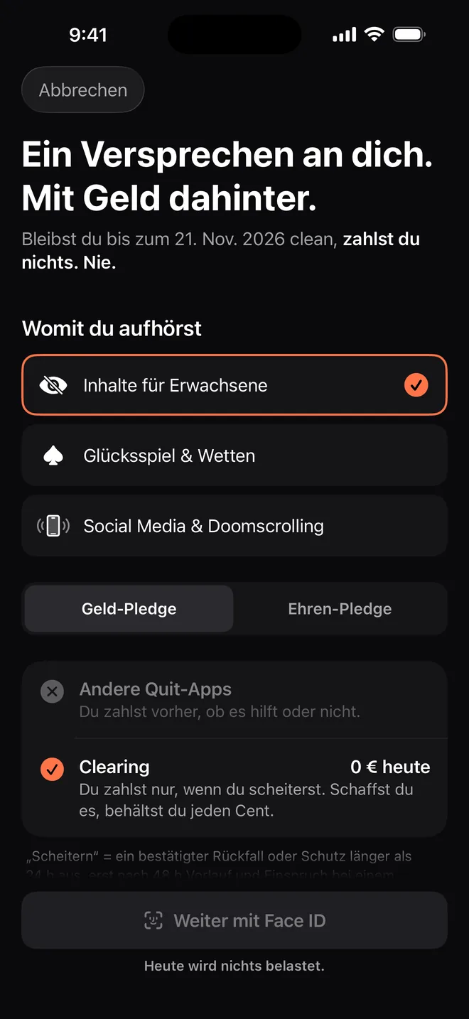 Der Pledge-Bildschirm: ein Versprechen an dich, Inhalte für Erwachsene gewählt